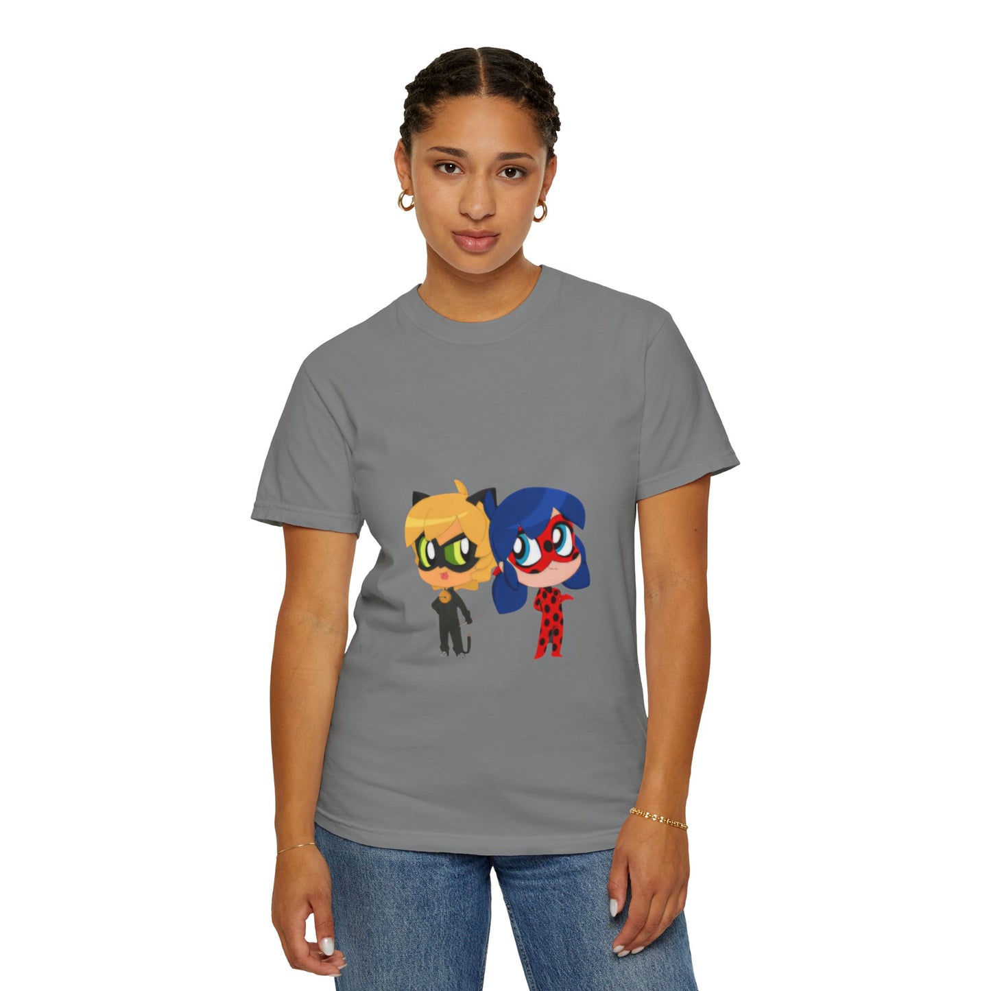 Chibi Ladybug Cat Noir T-Shirt, Playful Unisex Teen Perfect for Kids and Teens