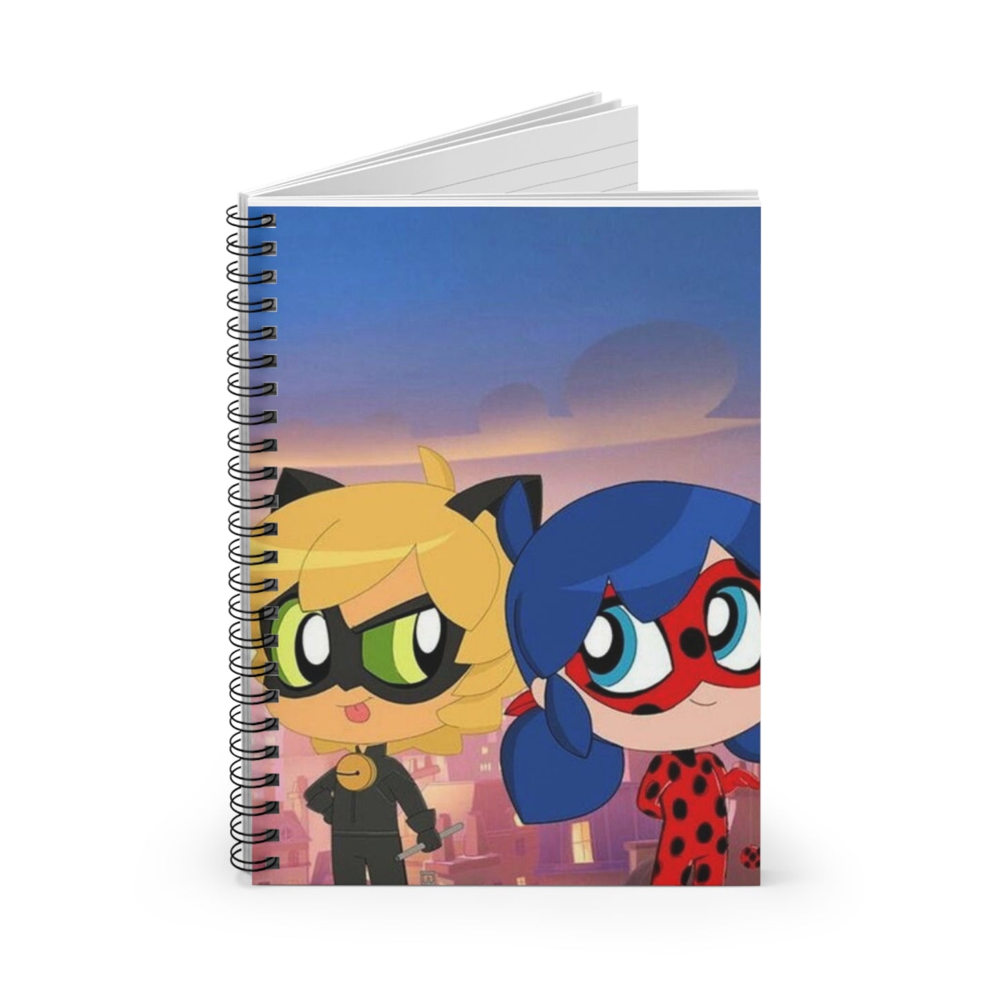 Cute Cartoon Spiral Notebook - Ladybug & Cat Noir Inspired, Perfect for Students, Gift for Kids, School Supplies, Journaling, Note-taking
