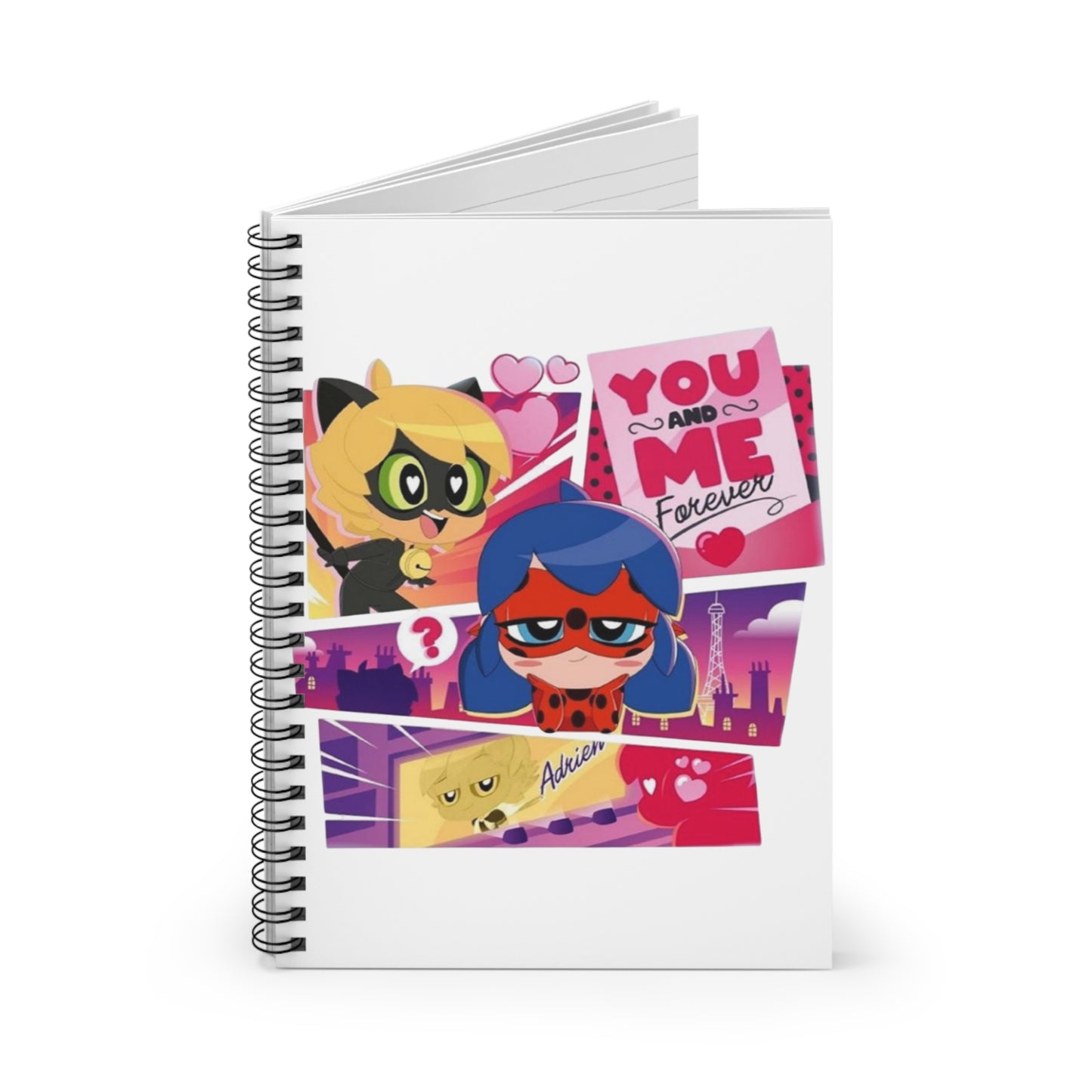 Cat Noir Cute Cartoon Spiral Notebook - You and Me Forever,