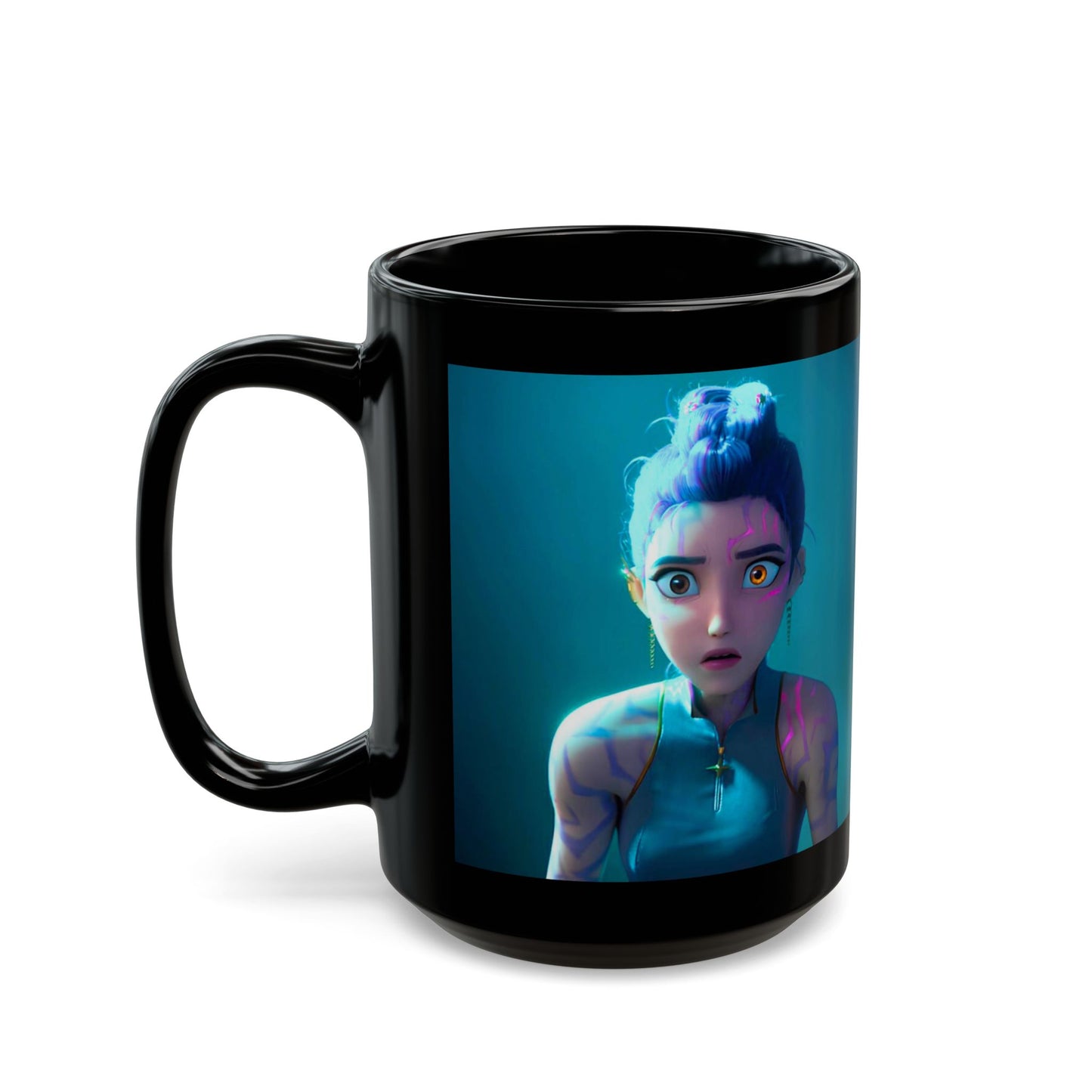 Rumi & Jinu Black Mug with Vibrant Characters - Perfect for Coffee Lovers, Unique Gift, Home Decor, Cyberpunk Aesthetic, Cute & Fun