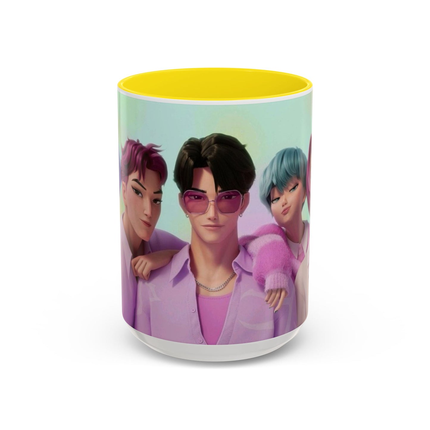 Stylish Accent Coffee Mug, Vibrant Ceramic Mug, Gift for Coffee Lovers, Cute Character Design, Perfect for Friends' Gatherings