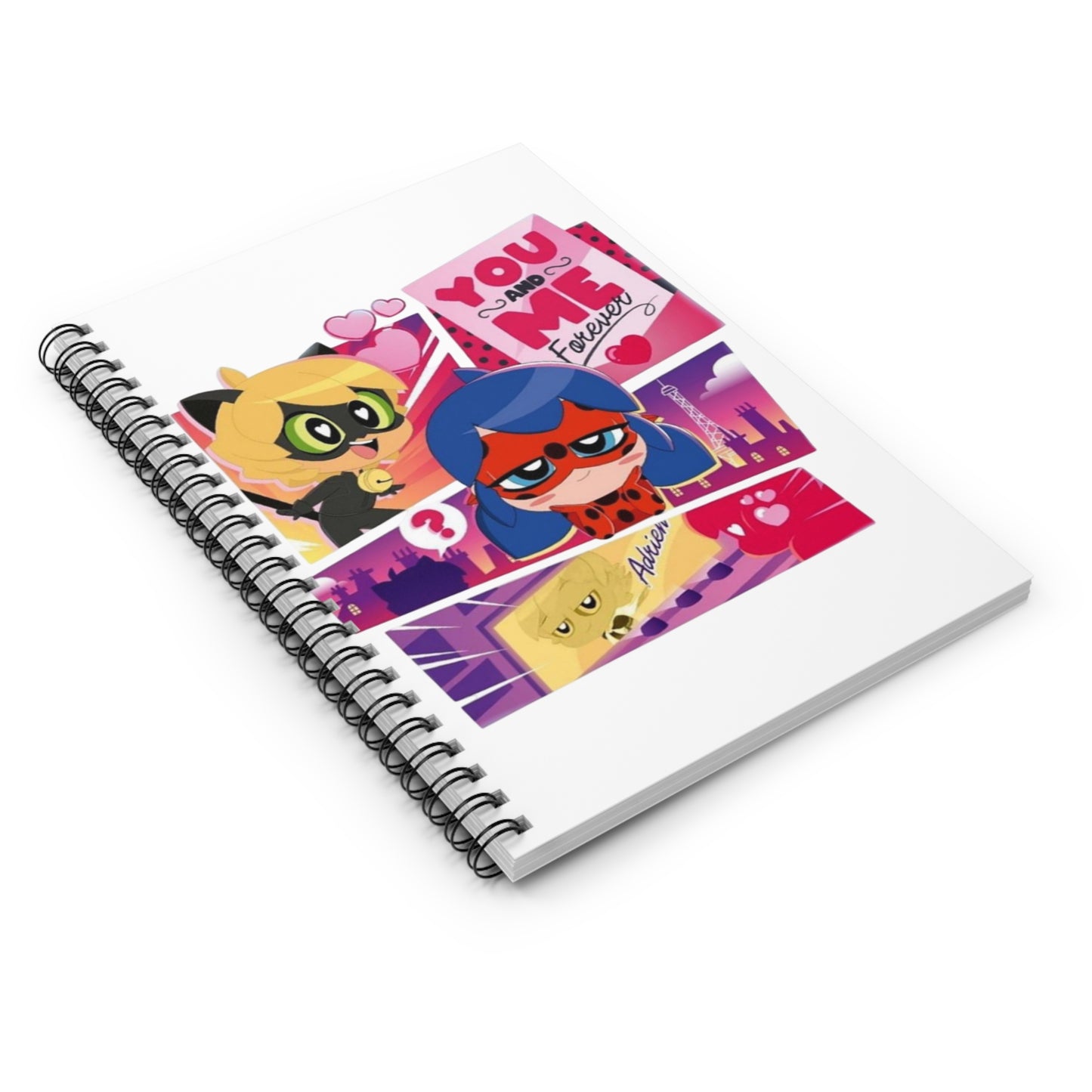 Cat Noir Cute Cartoon Spiral Notebook - You and Me Forever,