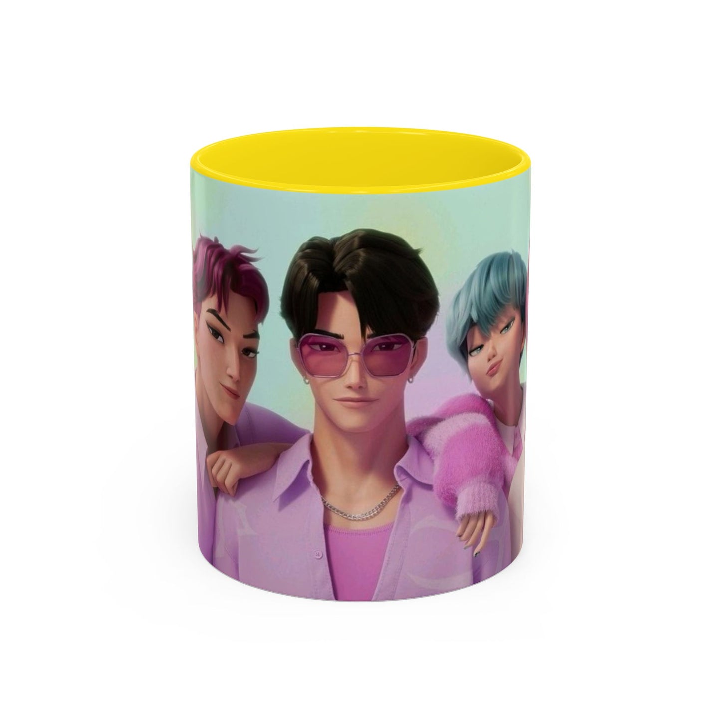 Stylish Accent Coffee Mug, Vibrant Ceramic Mug, Gift for Coffee Lovers, Cute Character Design, Perfect for Friends' Gatherings