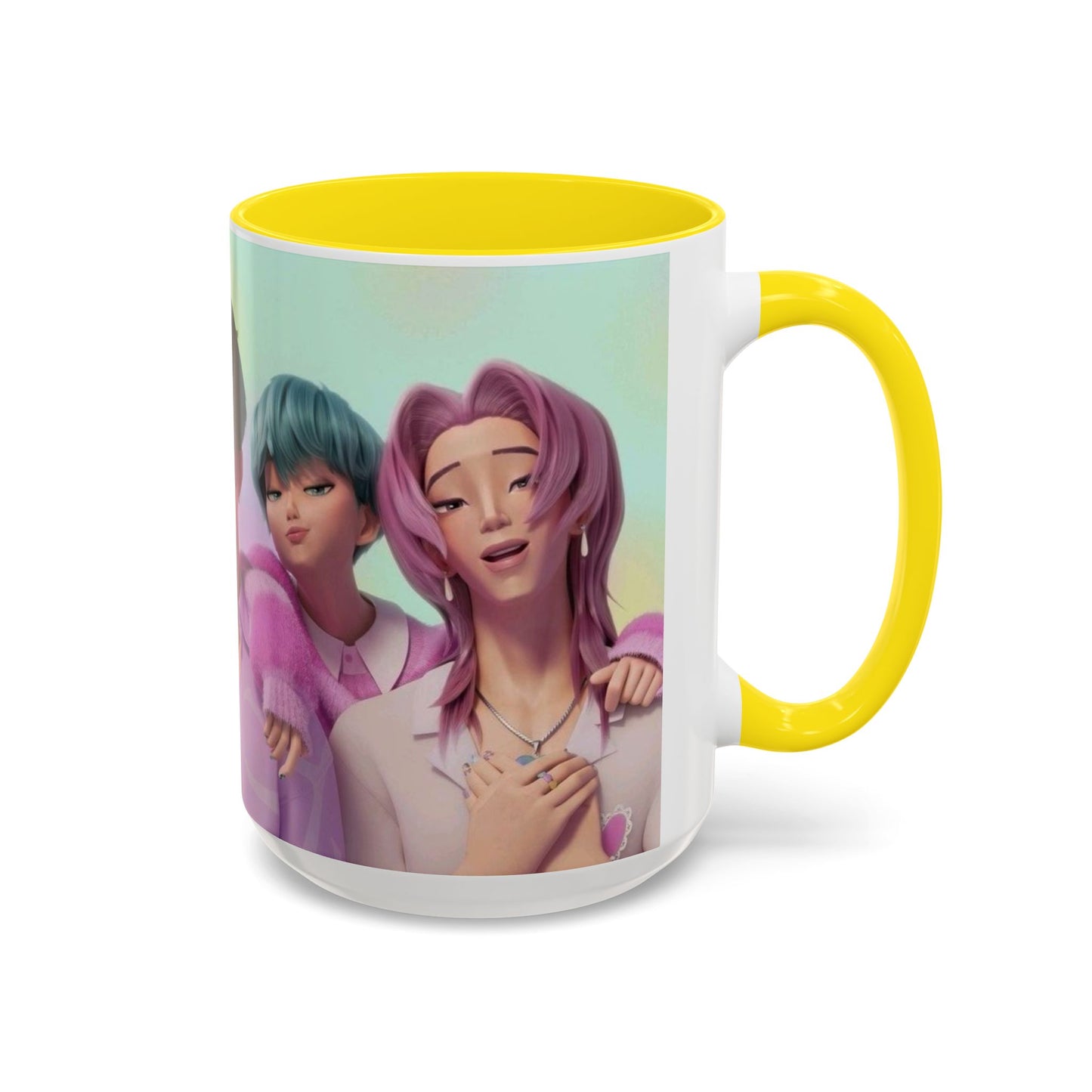 Stylish Accent Coffee Mug, Vibrant Ceramic Mug, Gift for Coffee Lovers, Cute Character Design, Perfect for Friends' Gatherings