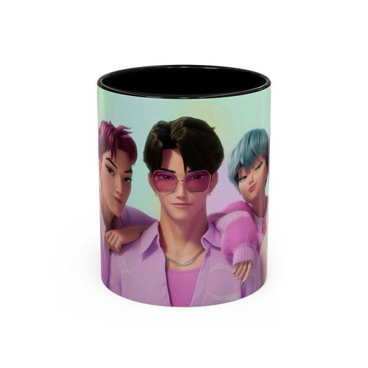 Stylish Accent Coffee Mug, Vibrant Ceramic Mug, Gift for Coffee Lovers, Cute Character Design, Perfect for Friends' Gatherings