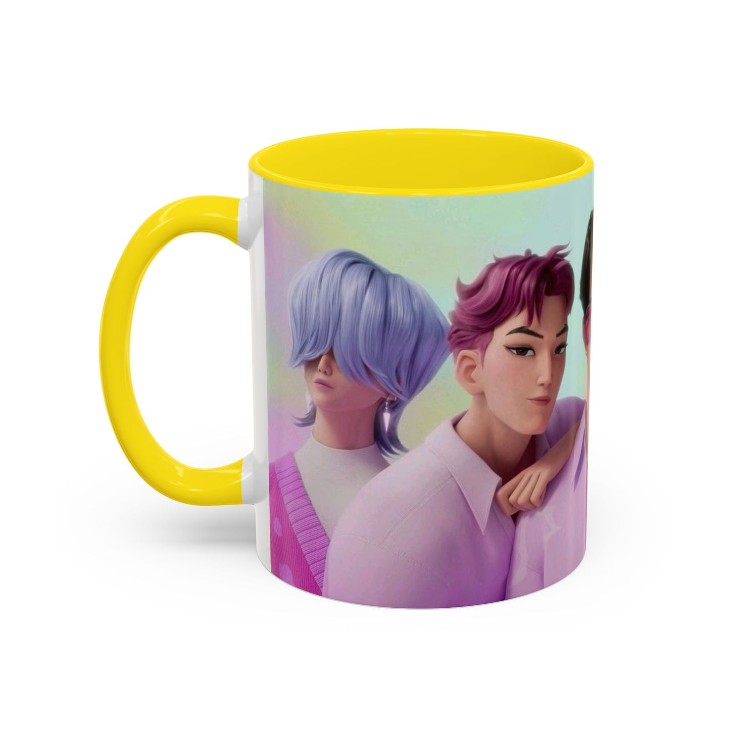 Stylish Accent Coffee Mug, Vibrant Ceramic Mug, Gift for Coffee Lovers, Cute Character Design, Perfect for Friends' Gatherings