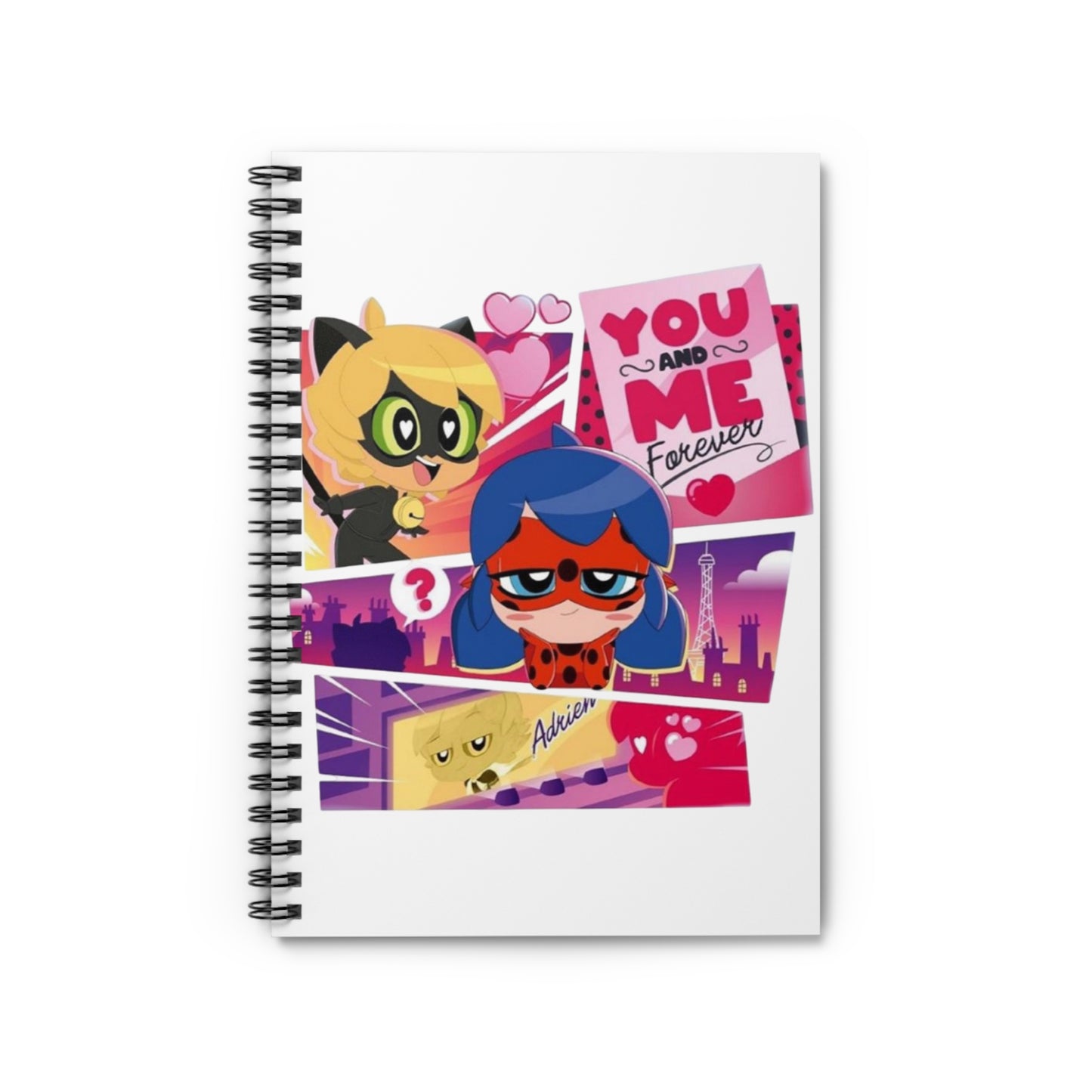 Cat Noir Cute Cartoon Spiral Notebook - You and Me Forever,
