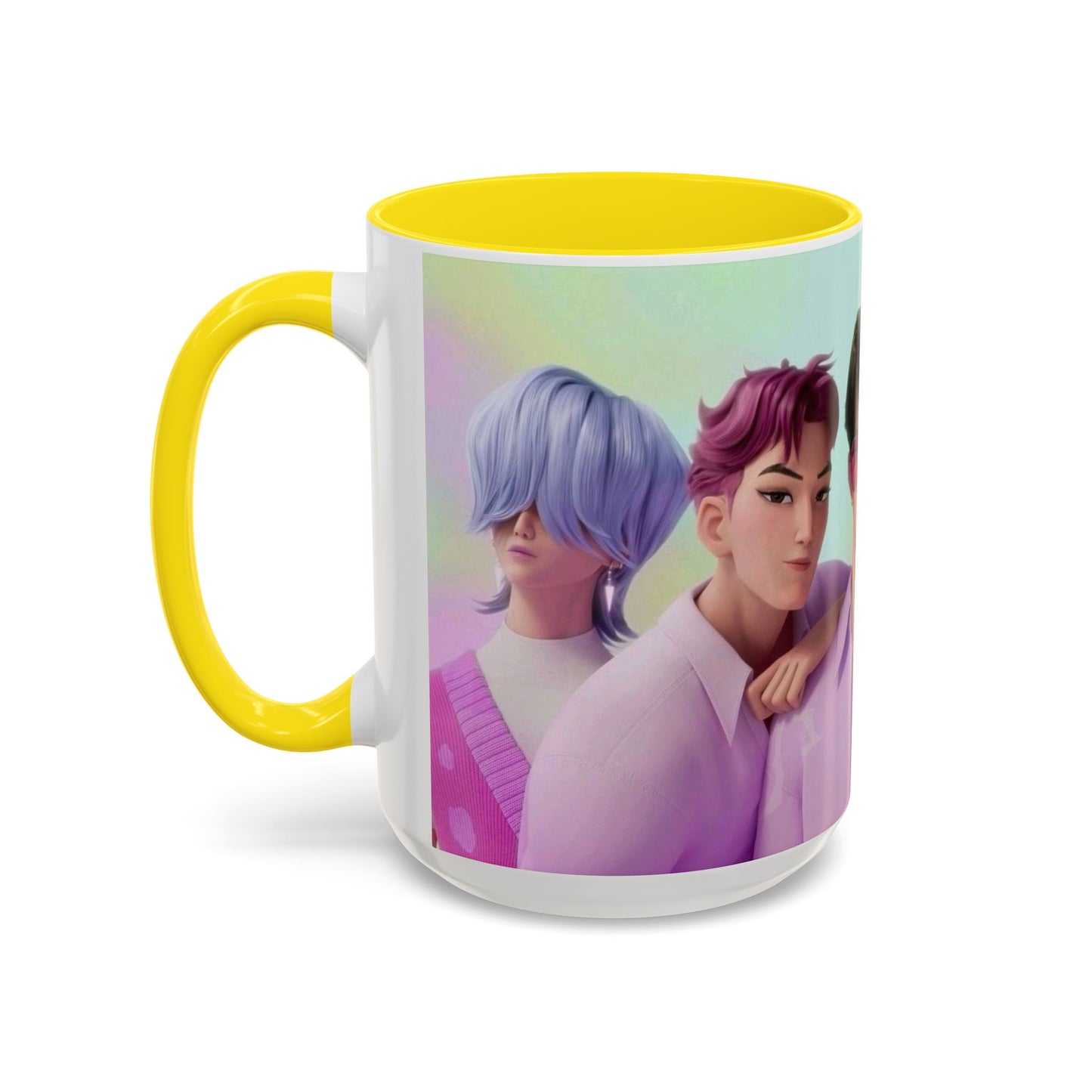 Stylish Accent Coffee Mug, Vibrant Ceramic Mug, Gift for Coffee Lovers, Cute Character Design, Perfect for Friends' Gatherings