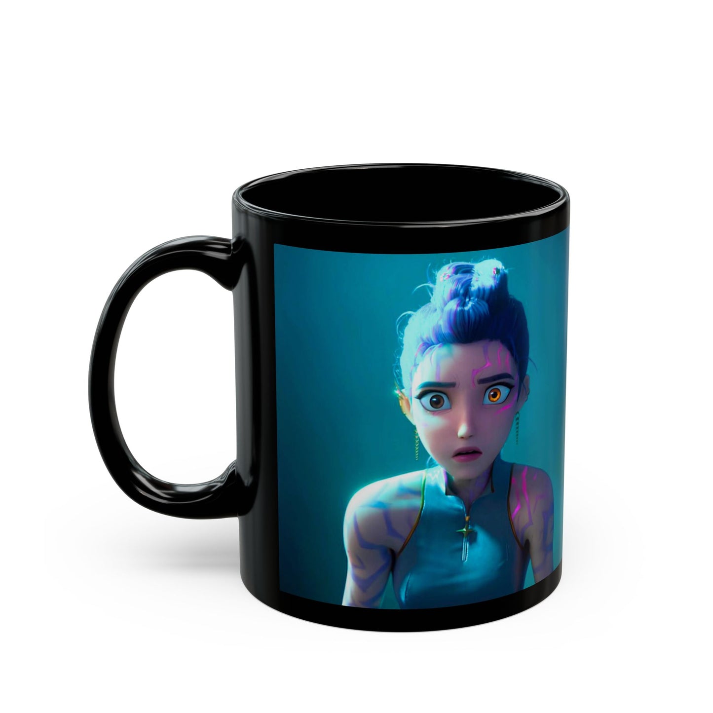 Rumi & Jinu Black Mug with Vibrant Characters - Perfect for Coffee Lovers, Unique Gift, Home Decor, Cyberpunk Aesthetic, Cute & Fun